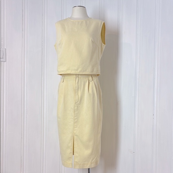 Dresses & Skirts - Butter Yellow Sleeveless Crop Top & Skirt Set